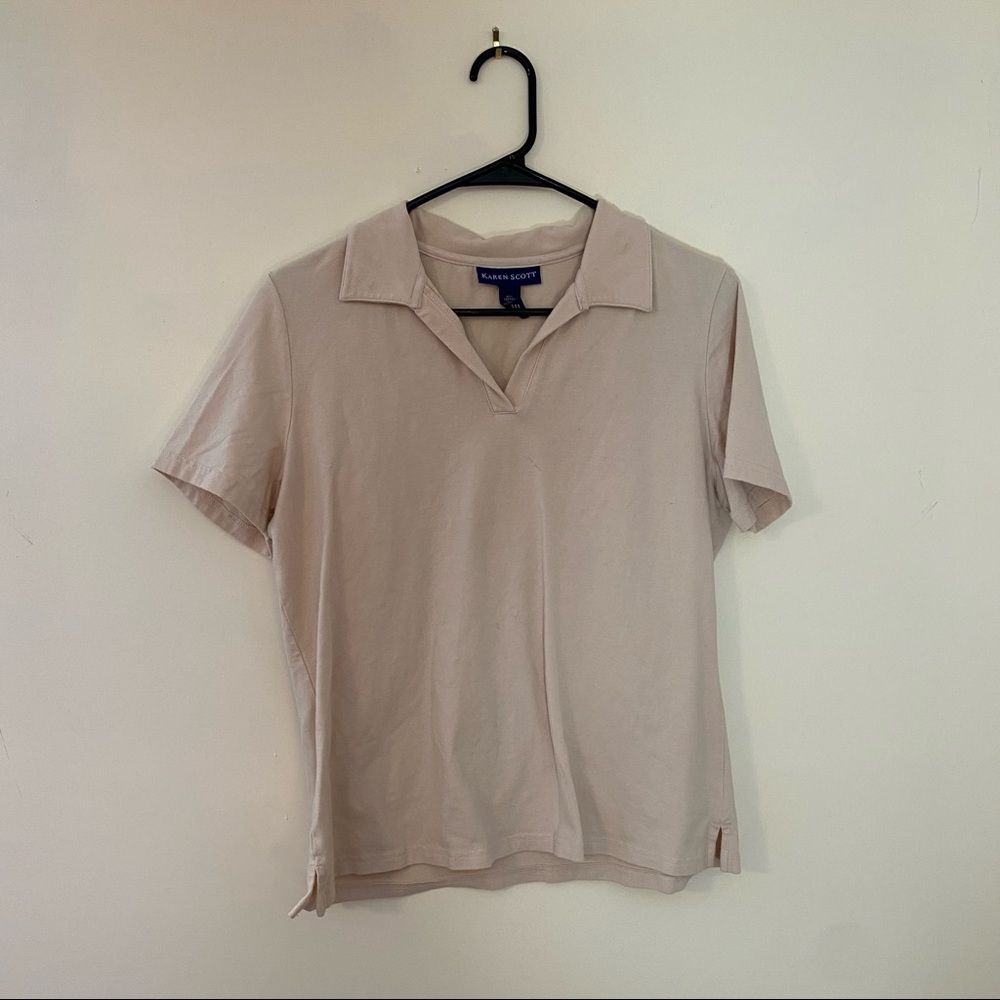 Karen Scott Beige Cropped Polo